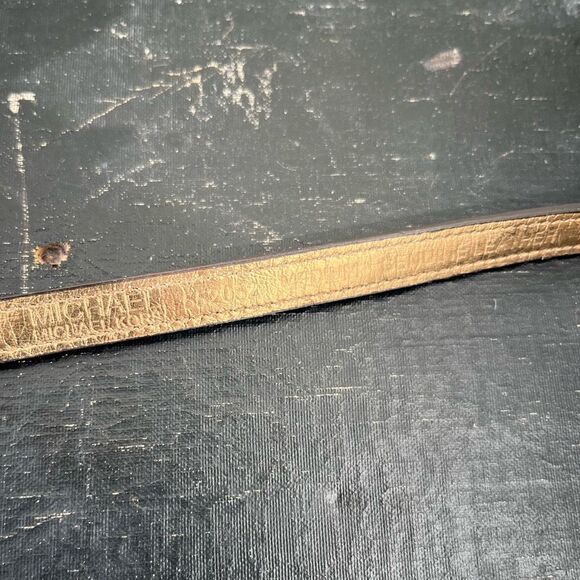 VTG Y2K Michael Kors Brown Leather Skinny Belt w/ Zipper Detail Gold Buckle - Picture 8 of 12